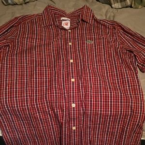 Lacoste Men's Red Plaid Button Down Skinny Fit Shirt